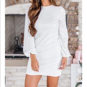 Pink Lily Graceful Simplicity White Sequin Dress